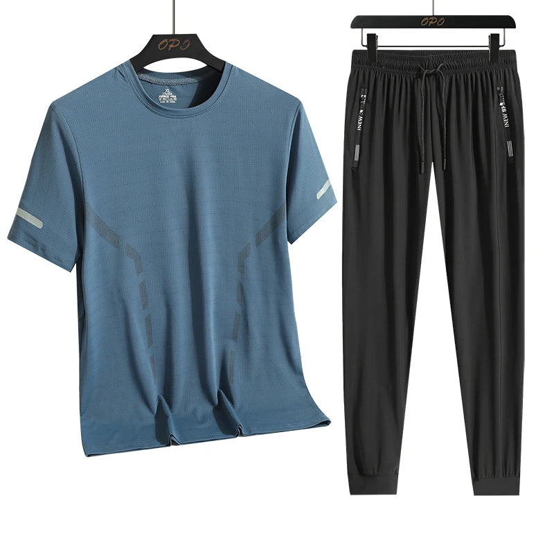 Men's quick drying short sleeved T-shirt and pants ice silk