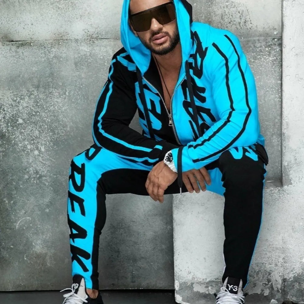 Men's Activewear  Casual Men's Letter Print Hoodie Streetwear Jogging Set