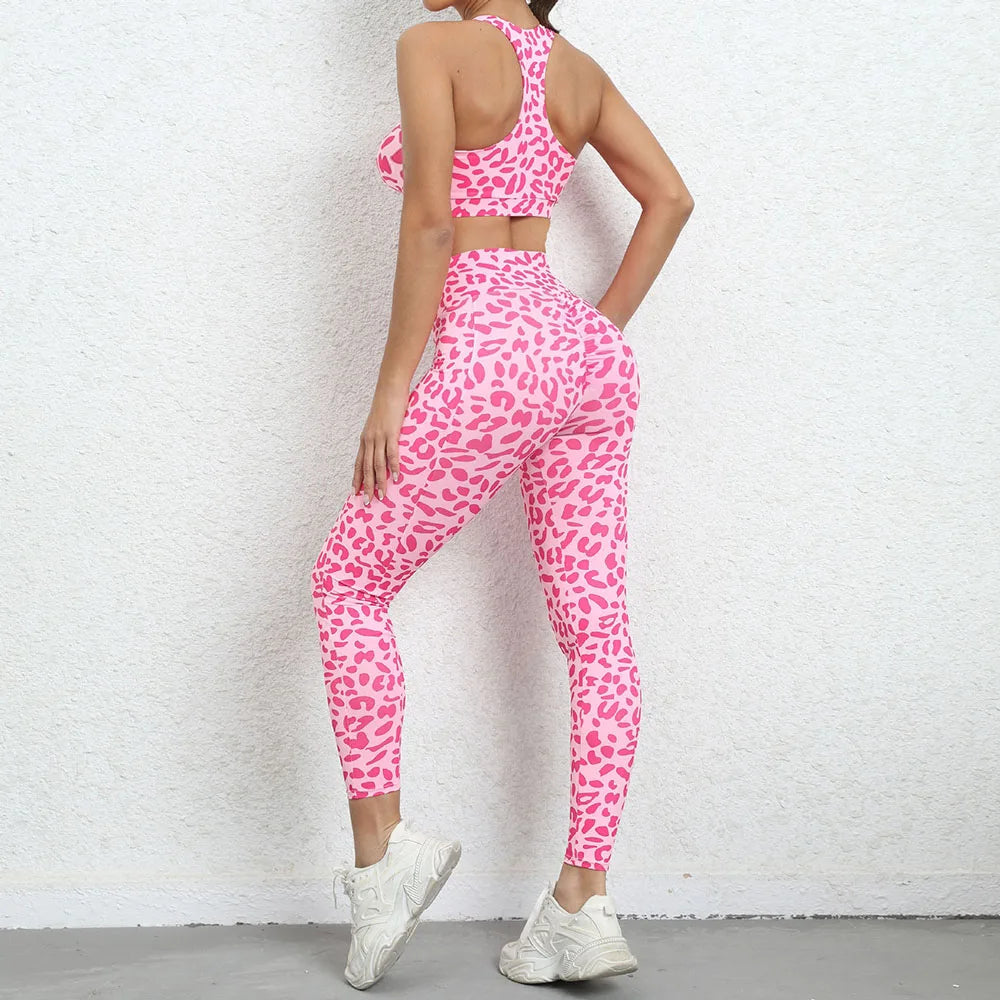 Women Leopard Yoga Set Sportswear Sexy Girl Tracksuit