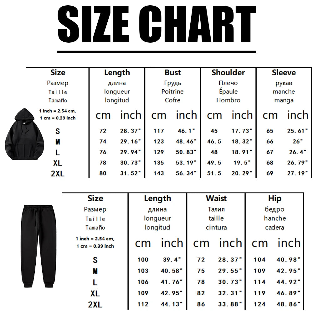 Fleece Hoodie + Pants Men's Warm Tracksuit Sportswear Autumn Winter Casual