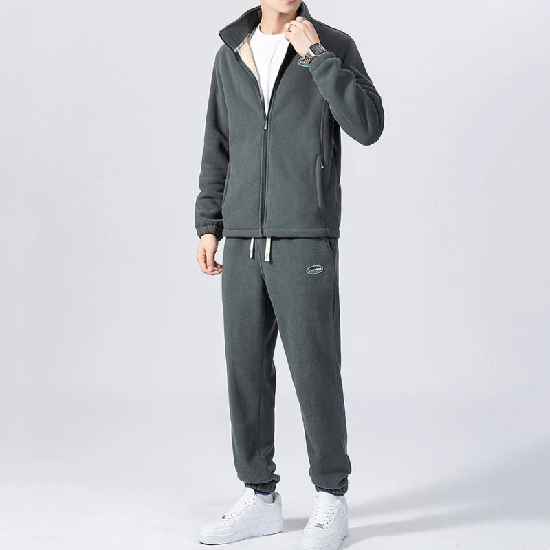 Mens 2pcs Sets Winter Warm Fleece Tracksuit Fashion