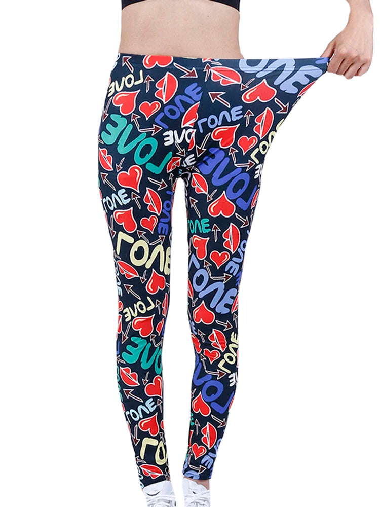 Hot Women's Color Letter Print Fashion High Elastic Leggings