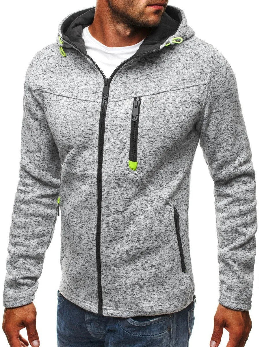 Men's Hoodie with Side Zipper Thin Wool Solid Color Tracksuit