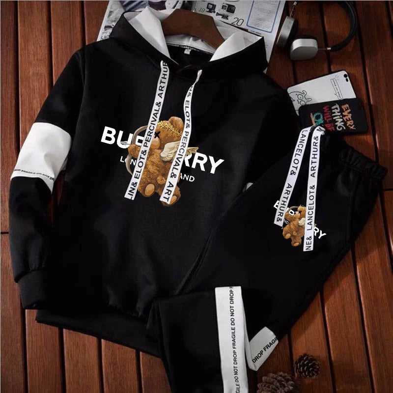 Men's Tracksuit Print Letter, Luxury Fashion Casual 2 Piece Streetwear