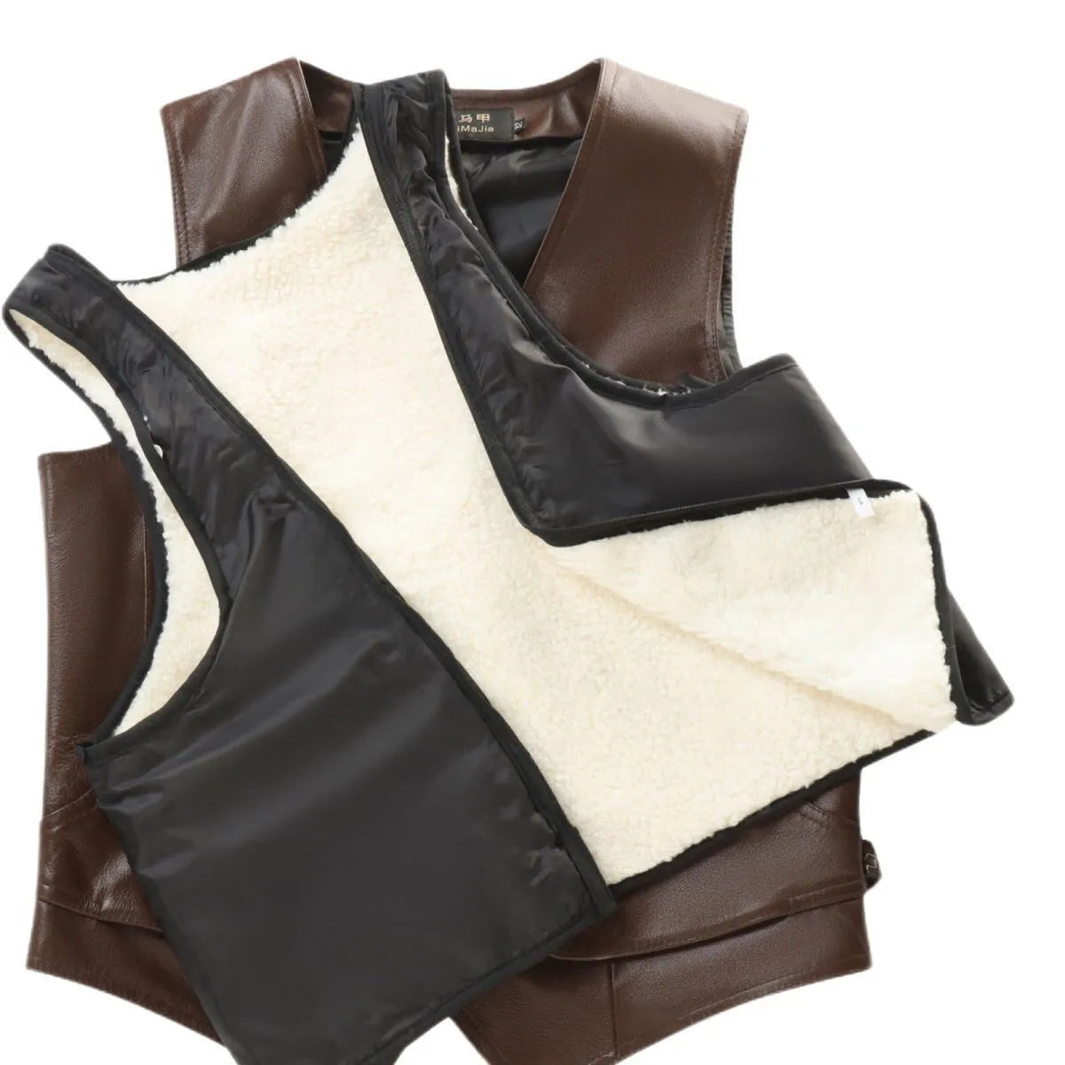 Mens Genuine Leather Cowhide Vest Integrated with Fur Lining