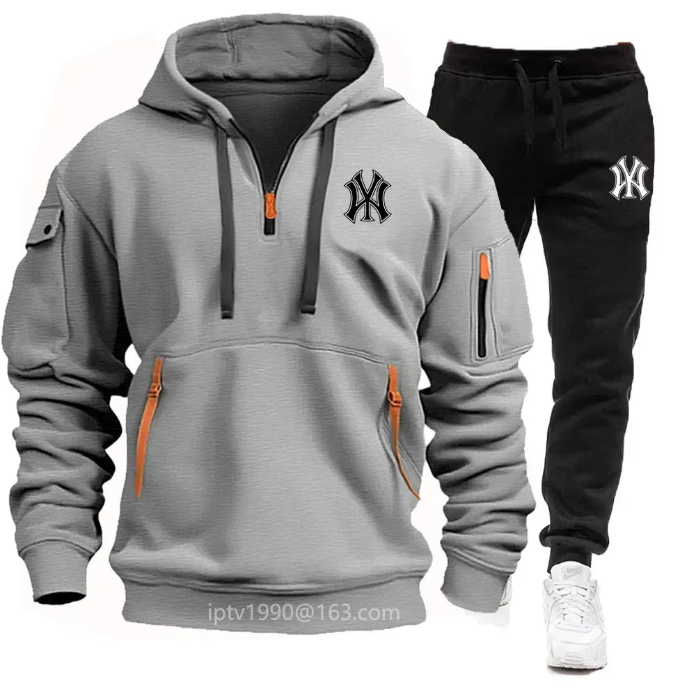 Men's Hoodie + Pants Multi-pocket  half Zipper High Quality Warm Fashion clothing