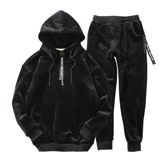 Winter Warm Men's Velvet Suit Winter Set Two Piece Tracksuit