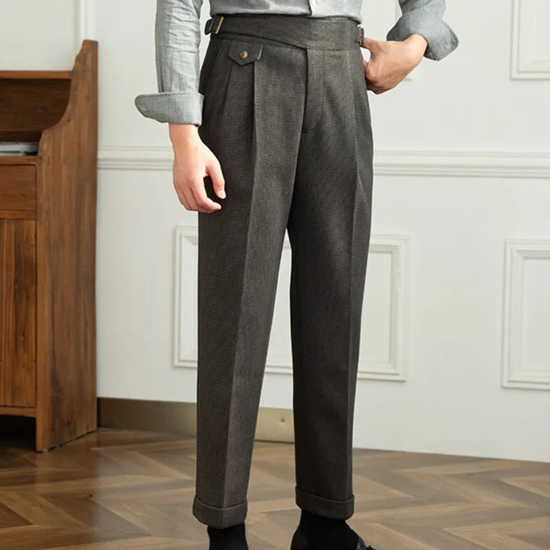 Men's Warm Retro Straight Casual High Waist Pants