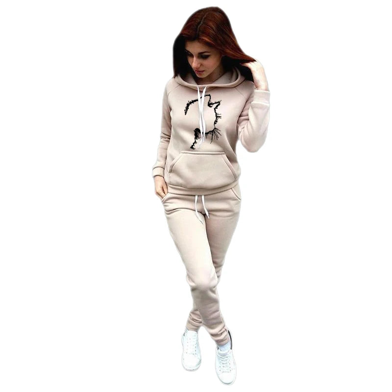 Casual Women's Tracksuit Fashion Sportswear 2 Piece Hoodie S-4XL