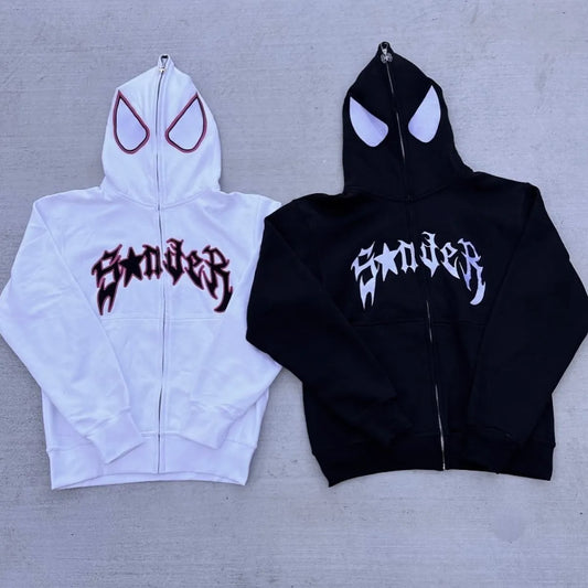 Y2k Unisex Spider Zip Up Hoodies Graphic Oversized  Harajuku