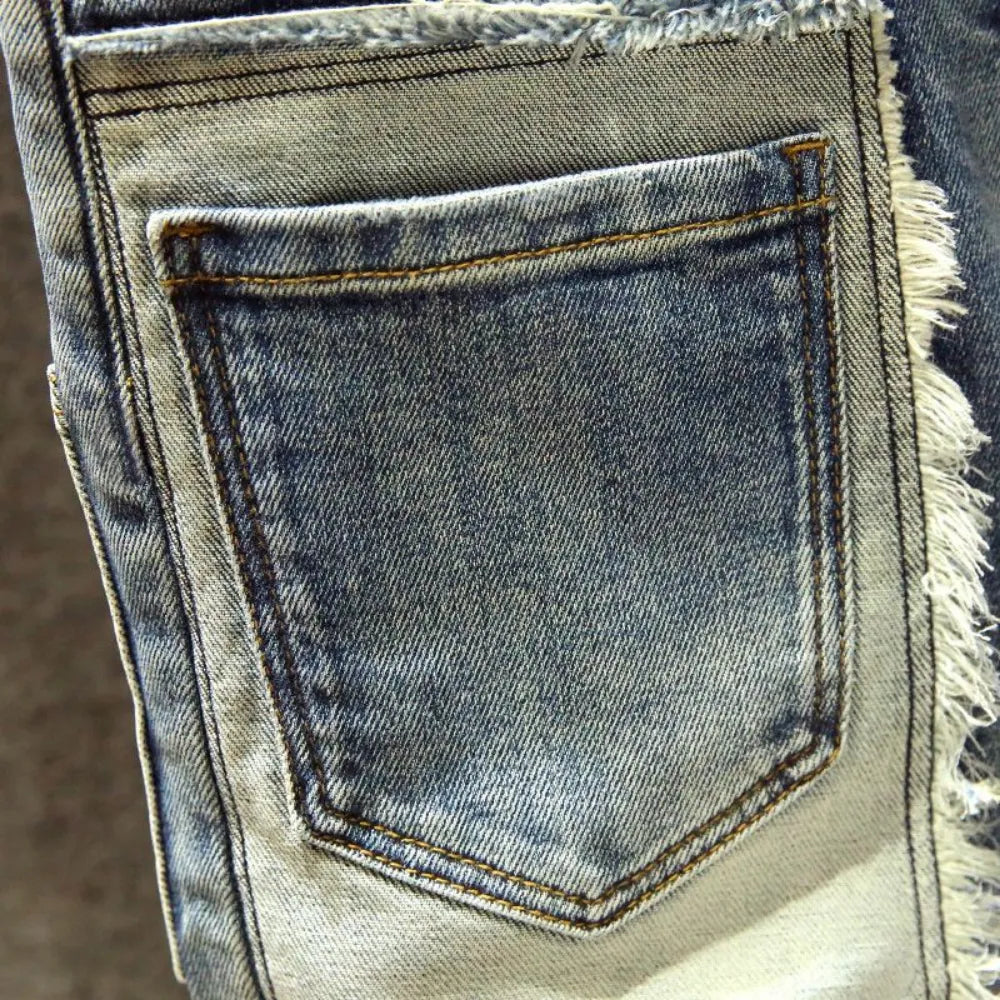 Men denim straight worn hole jeans Europe and America