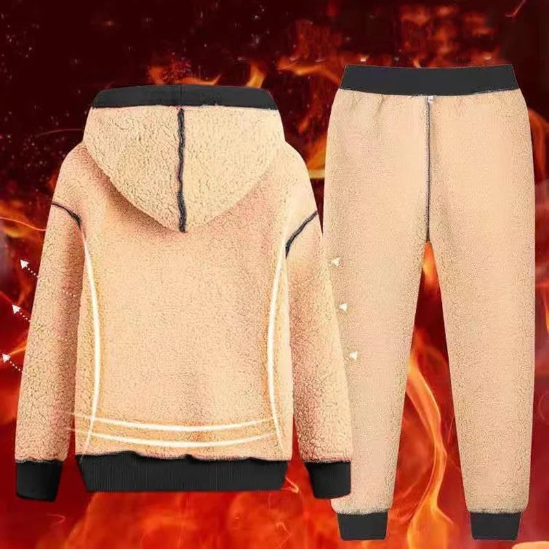 Men's Tracksuit Lamb Cashmere Winter Wool Hooded Tracksuit Sportswear