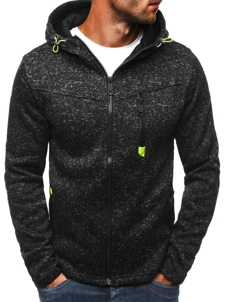 Men's Hoodie with Side Zipper Thin Wool Solid Color Tracksuit