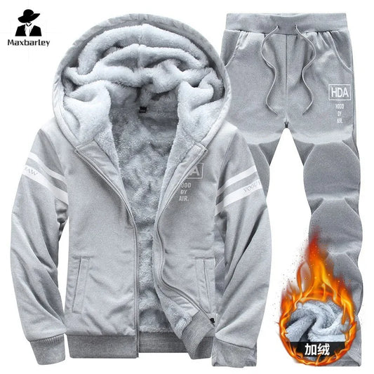 Men Winter Tracksuit Hoodies Casual Thick Fleece Jackets and Pants