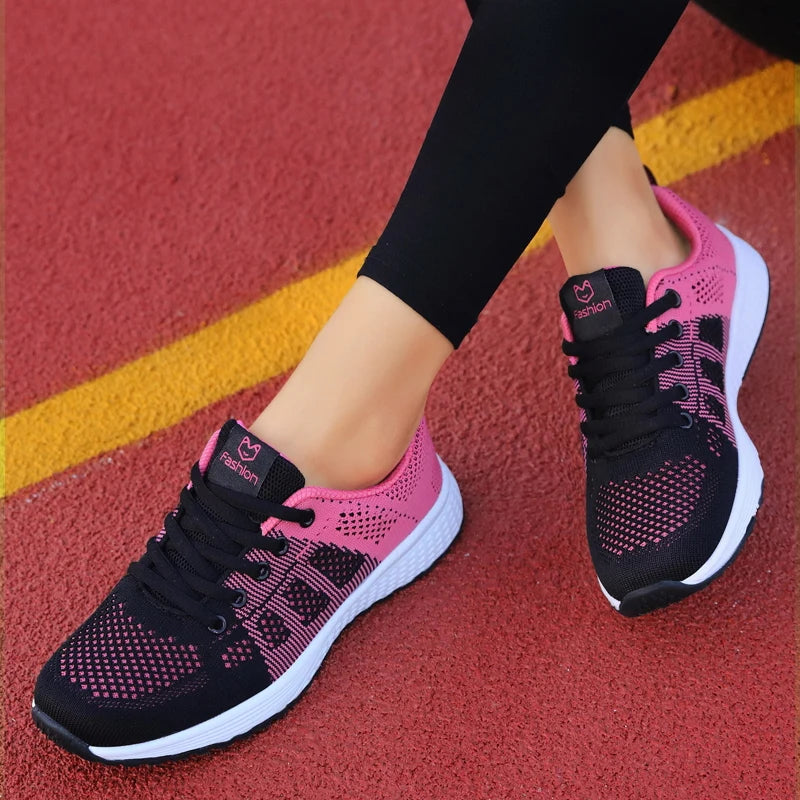 New  Women Running Shoes Lace Up Mesh Gym Shoes Breathable Lightweight