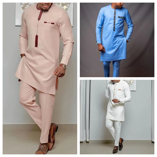 Kaftan Elegant African Men's 2 Pieces Ethnic Tops Luxury Men's Suit