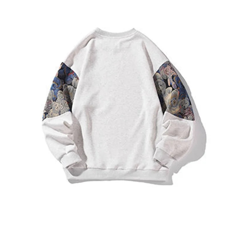 Men s Loose Pullover Long Sleeve Crewneck Bear Embroidery Sweatshirt