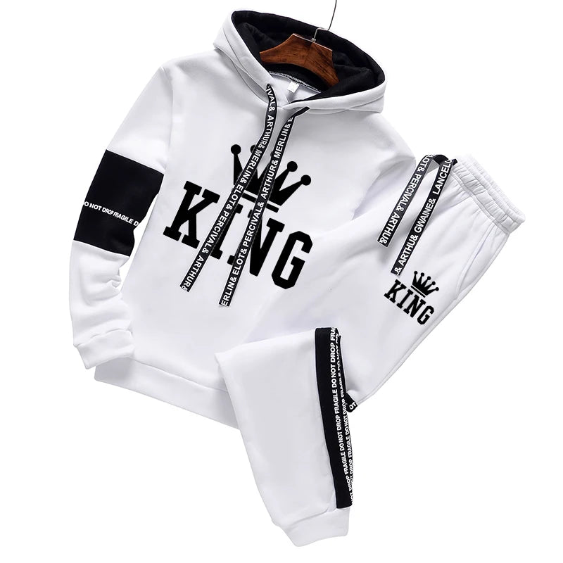 King Printing Men's Tracksuit Casual Hooded  2 Piece Outfit