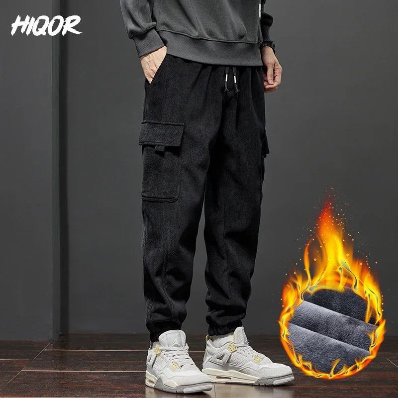 Vintage Baggy Pants Winter Warm for Men's Fleece Cargo