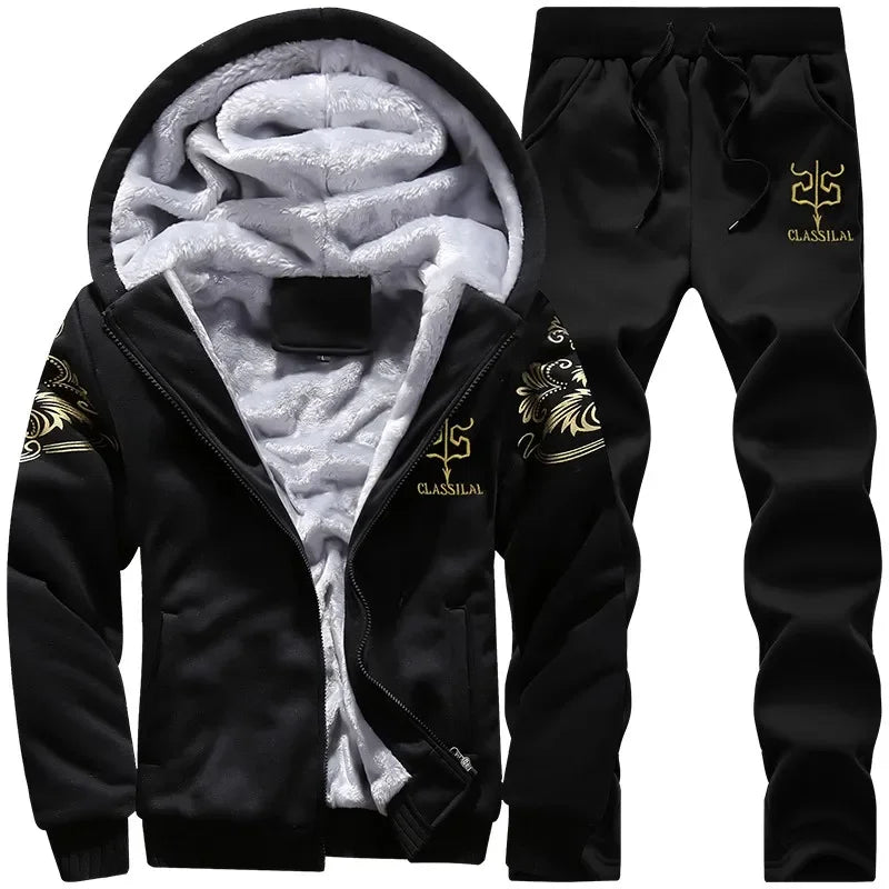 Men Winter Tracksuit Hoodies Casual Thick Fleece Jackets and Pants