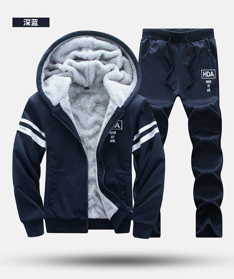 Men Winter Tracksuit Hoodies Casual Thick Fleece Jackets and Pants