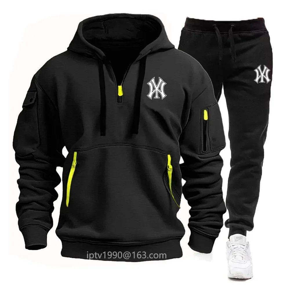 Men's Hoodie + Pants Multi-pocket  half Zipper High Quality Warm Fashion clothing