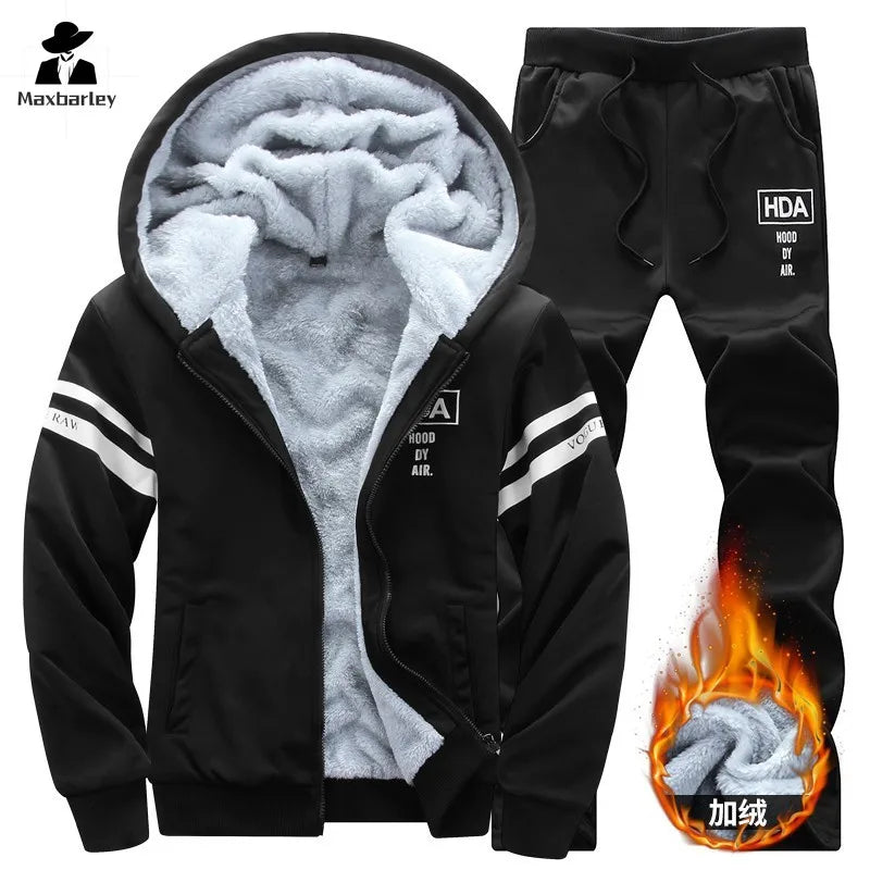 Men Winter Tracksuit Hoodies Casual Thick Fleece Jackets and Pants