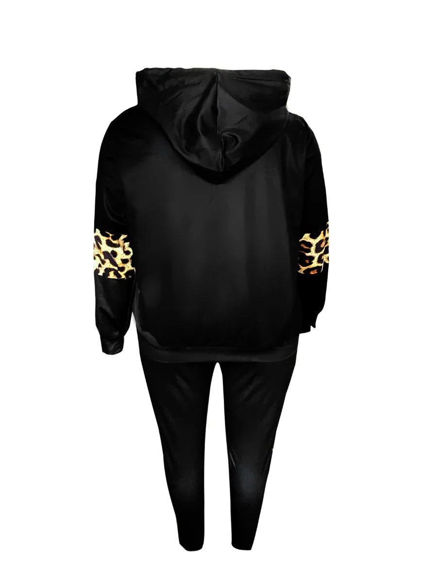 Plus Size women Print Hoodie Fashion tracksuit set