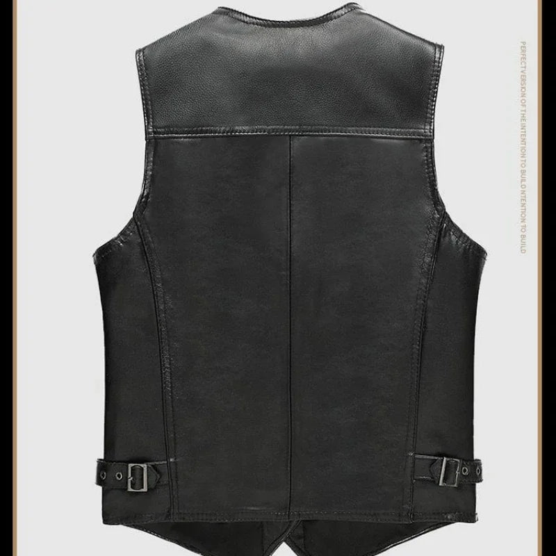 Genuine Leather Vest Men's Multi Pocket  Biker