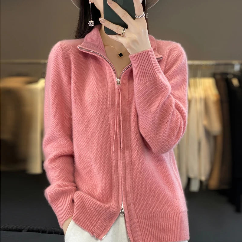 High Quality 100% Wool Women's Cardigan Cashmere Sweater