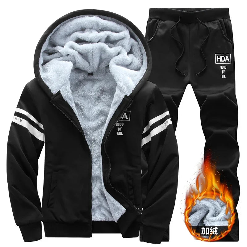 Men Winter Tracksuit Hoodies Casual Thick Fleece Jackets and Pants