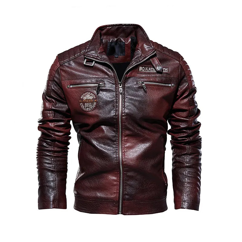 Mens Leather Motorcycle Faux Leather Jacket Windbreaker