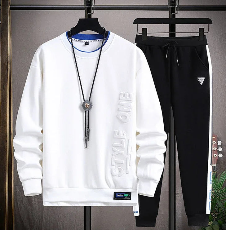 Plain Male Crew Neck Sweat Shirt and pants Style One Sets Alphabet Tracksuit