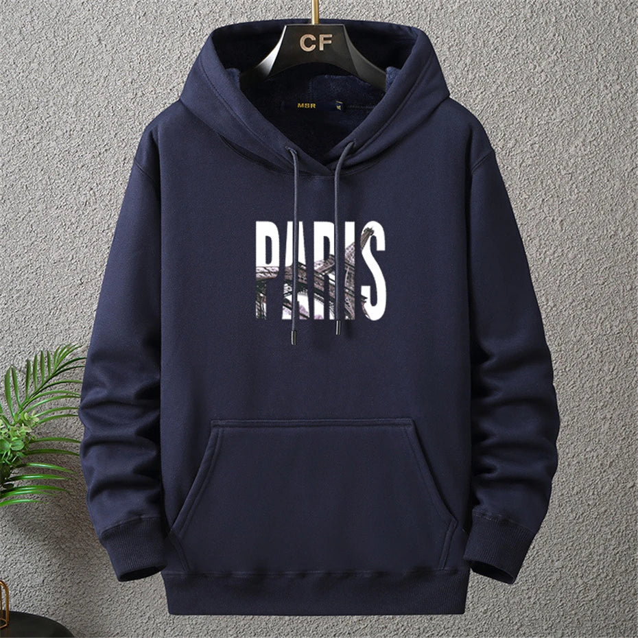 Plus Size Hoodies Men Autumn Winter Thick Fleece Hoodie Pullover