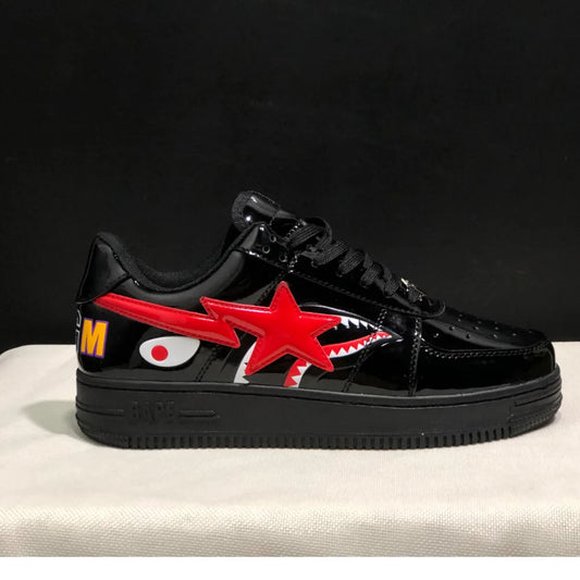 BAPESTA All Black Shark Casual Platform Unisex Slip-Resistant  Walking Sneakers