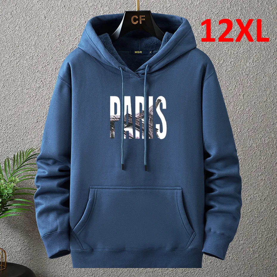 Plus Size Hoodies Men Autumn Winter Thick Fleece Hoodie Pullover