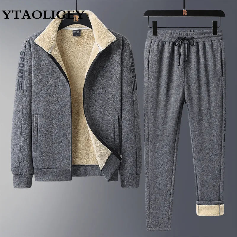 Men's Sports Thermal Warm 2-piece Set Casual Winter Sportswear