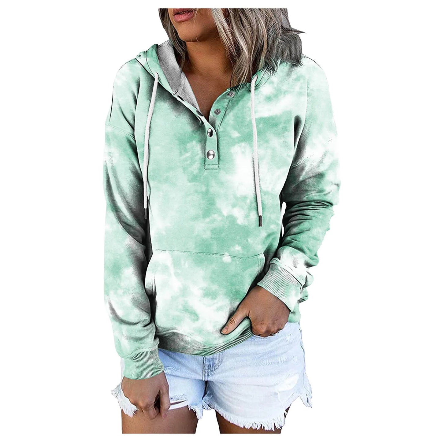 Women's Fashion Sweatshirt Button Pocket Casual tie-dye Loose Hoodies