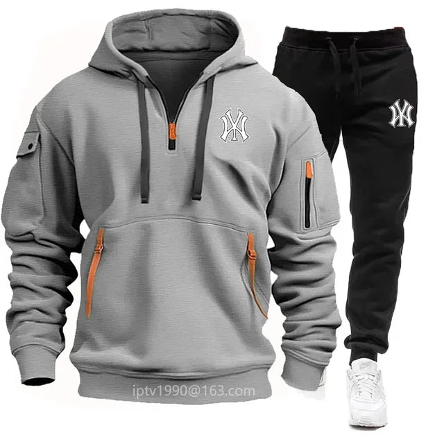 Men's Hoodie + Pants Multi-pocket  half Zipper High Quality Warm Fashion clothing