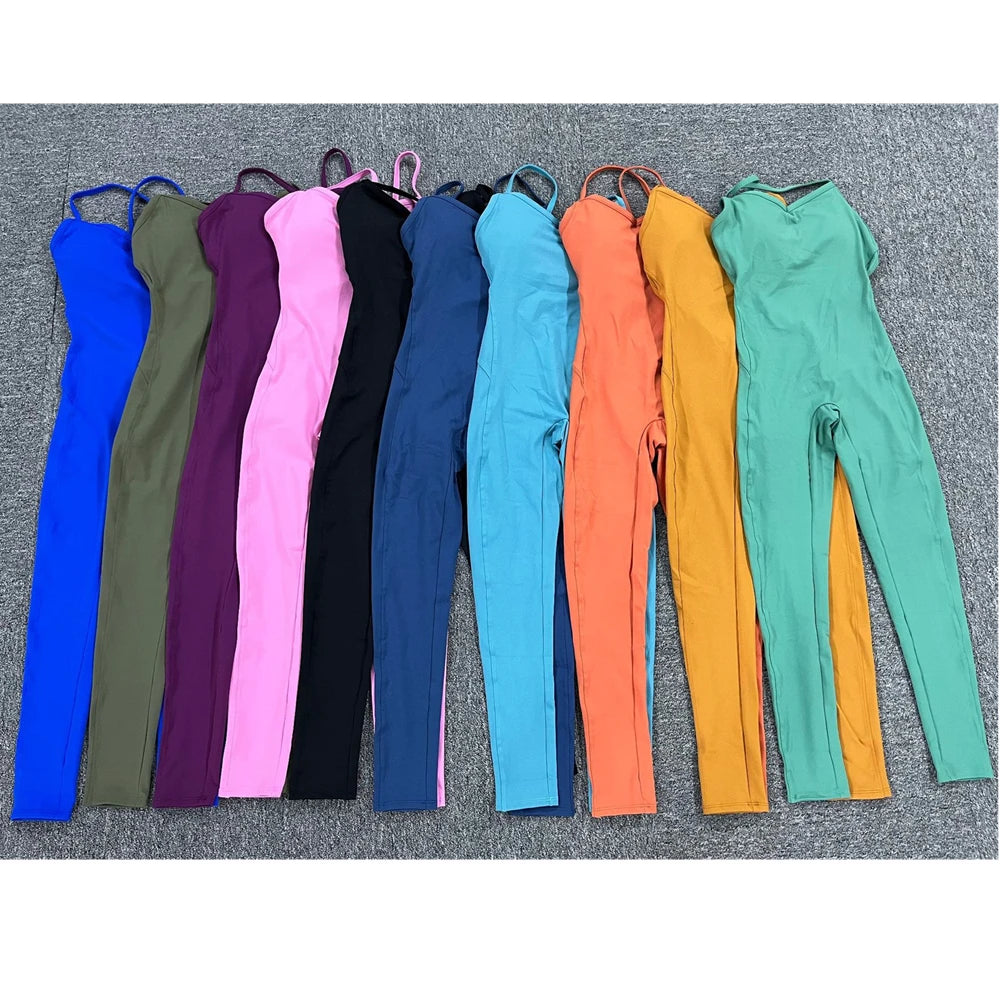 Womens Backless Fitness Overalls One Piece Jumpsuit Shorts or leggings