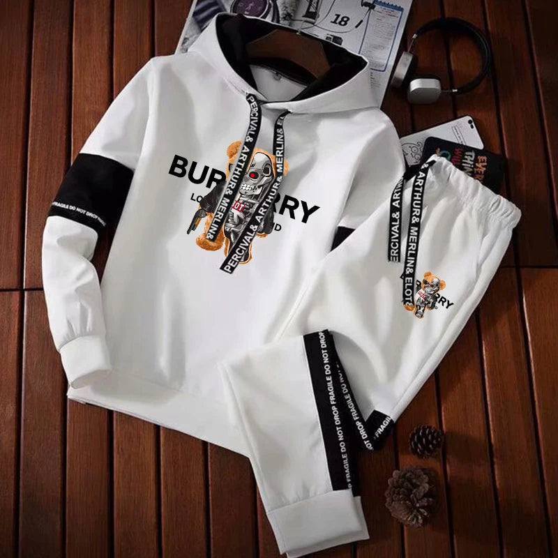 Men's Tracksuit Print Letter, Luxury Fashion Casual 2 Piece Streetwear