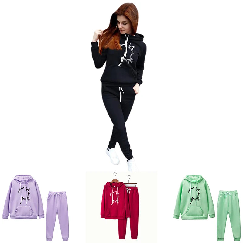 Casual Women's Tracksuit Fashion Sportswear 2 Piece Hoodie S-4XL