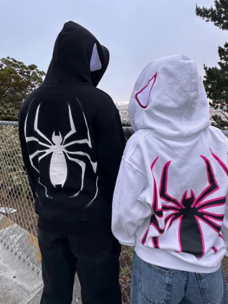 Y2k Unisex Spider Zip Up Hoodies Graphic Oversized  Harajuku