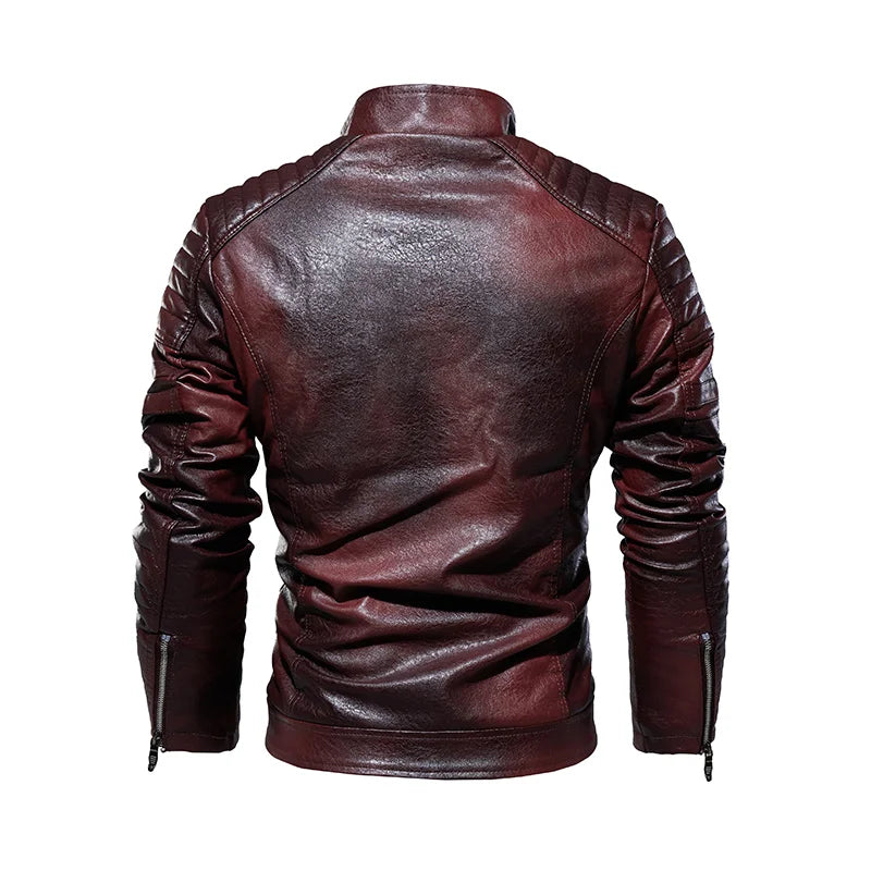 Mens Leather Motorcycle Faux Leather Jacket Windbreaker