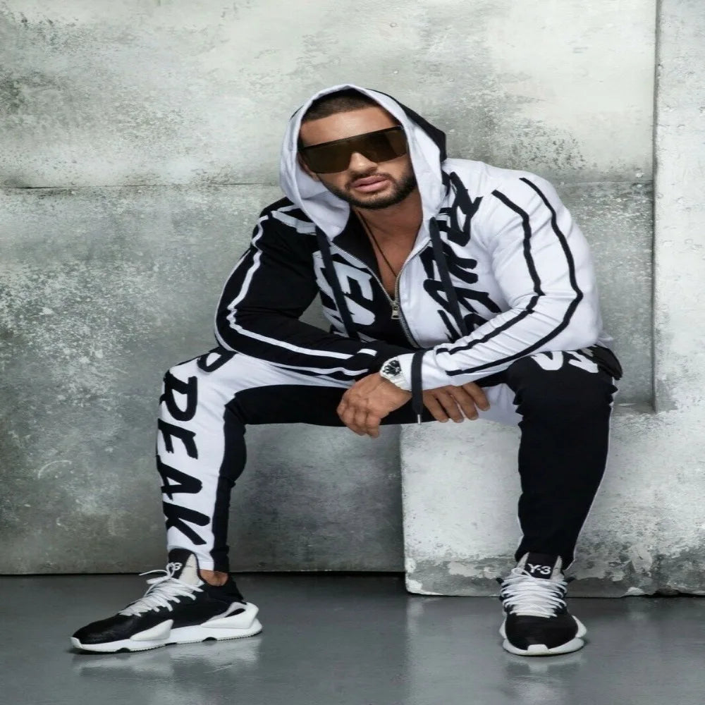 Men's Activewear  Casual Men's Letter Print Hoodie Streetwear Jogging Set