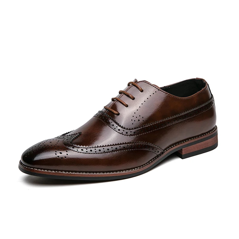 Handmade Mens Wingtip Oxford Shoes Genuine Leather Brogue