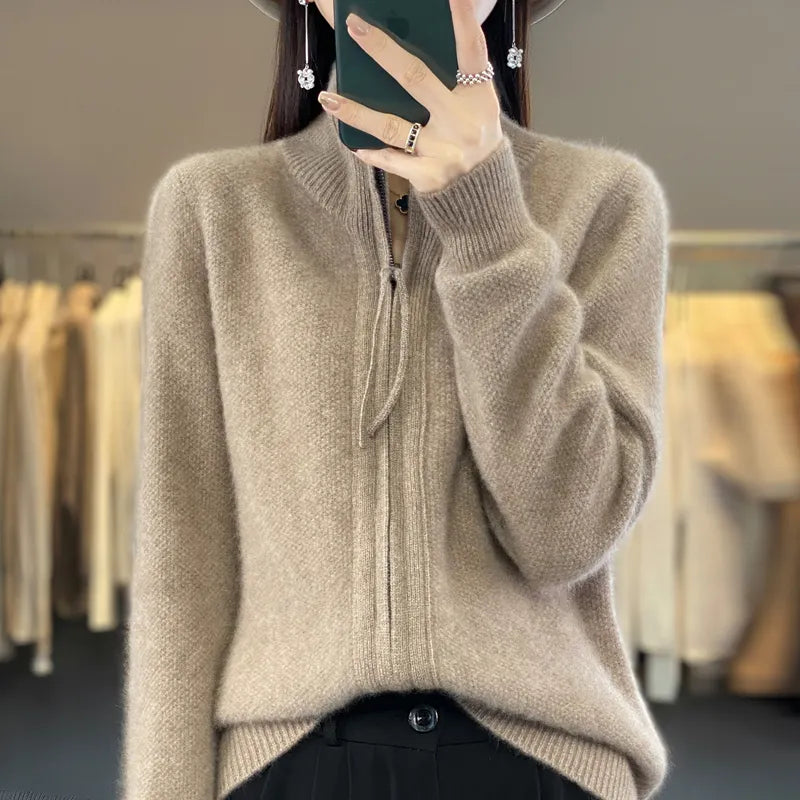 High Quality 100% Wool Women's Cardigan Cashmere Sweater