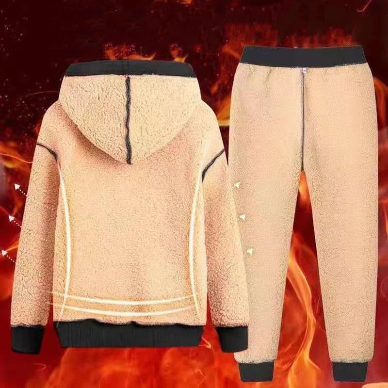 Men's Tracksuit Lamb Cashmere Winter Wool Hooded Tracksuit Sportswear