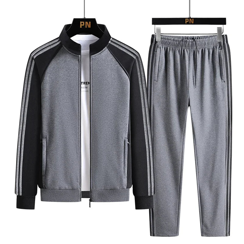 Mens Casual Tracksuit Jacket + Sweatpant 2pcs Suit Autumn Men Sportswear Fashion Zipper Suit Outdoor Sports Jogging Set Clothes