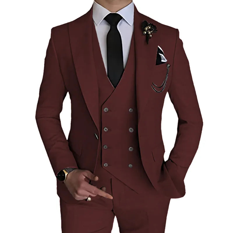 New Mens Business Solid Color 3 Pcs Set Dress Suite